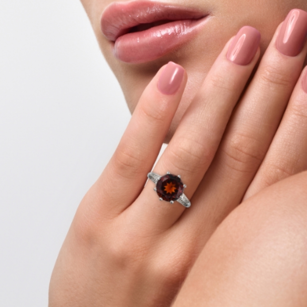 PLATINUM OVER STERLING RED BRAZILIAN CITRINE RING